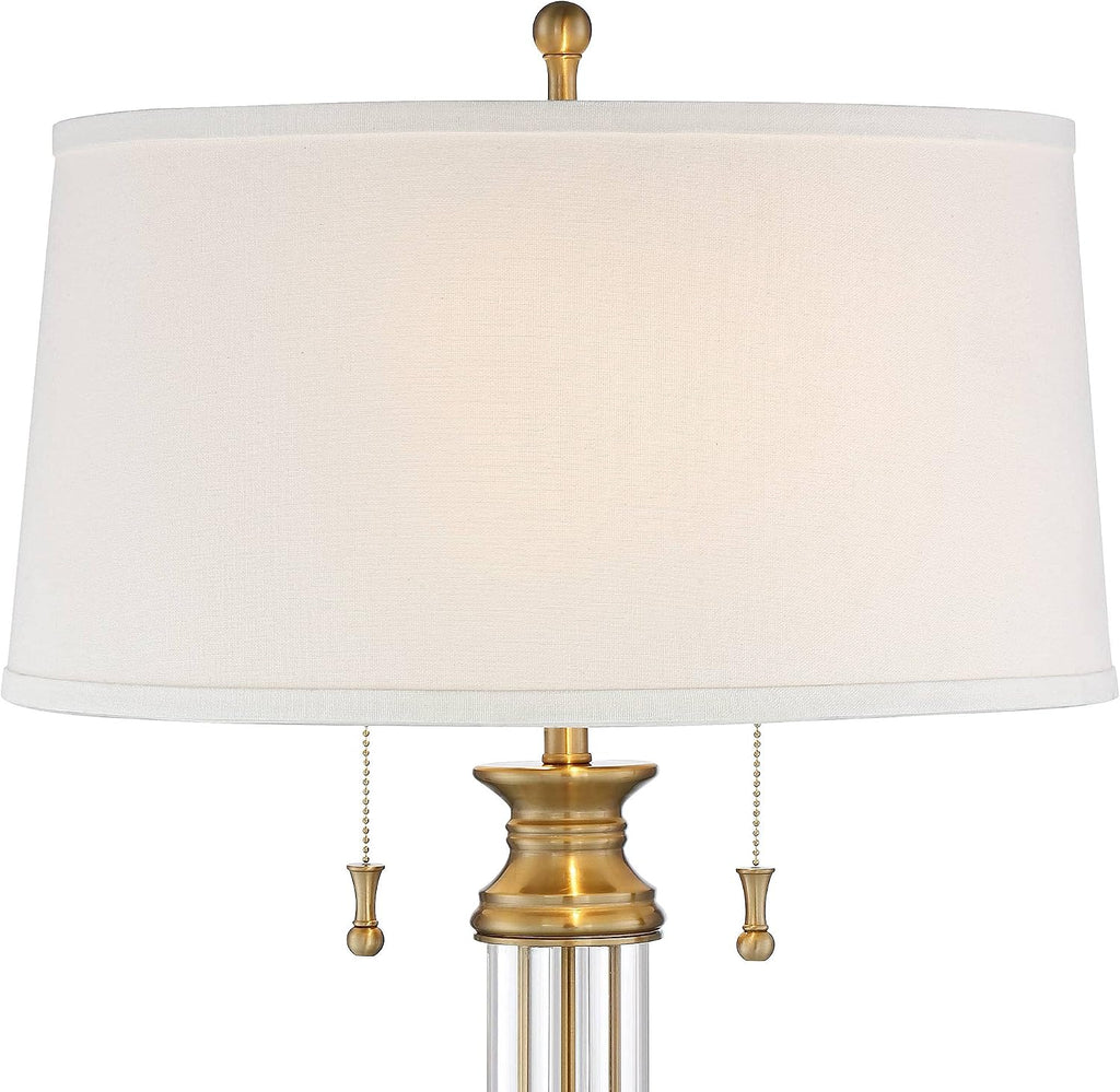 Vienna Full Spectrum Rolland Traditional Table Lamp with USB Dimmer 30' Tall Antique Brass Metal 2-Light Tapered Drum Shade for Living Room Bedroom House Bedside Nightstand Home Office