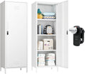 Steehoom Metal Locker Cabinet with Lock, Steel File Locker with Door and 3 Adjustable Narrow Storage Cabinet Shelves 59.06-inch high for School, Living Room, Bedroom, Office (White, H59.06'')