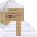 Threadmill 100% American Supima Cotton Sheets, Queen Sheet Set 1000 Thread Count Luxury 4 PC Luxury Bedding Set, Hotel Quality Sateen Weave, Hotel White Sheets with Elasticized Deep Pocket