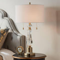 Vienna Full Spectrum Jordan 27 1/2' Tall Traditional Table Lamp Pull Chain Brass Finish Metal Crystal Single Fabric Off-White Shade Living Room Bedroom Bedside Nightstand House Office Home Reading