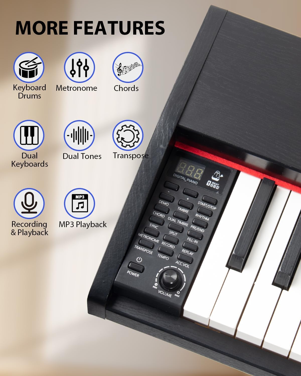 UISCOM 88 Key Digital Piano Keyboard for Beginners - Full Size Semi Weighted Wooden Electric Piano Set with Stand, Triple Pedal, Headphone,Carry Bag - Supports USB-MIDI Connecting (Wood Grain Black)