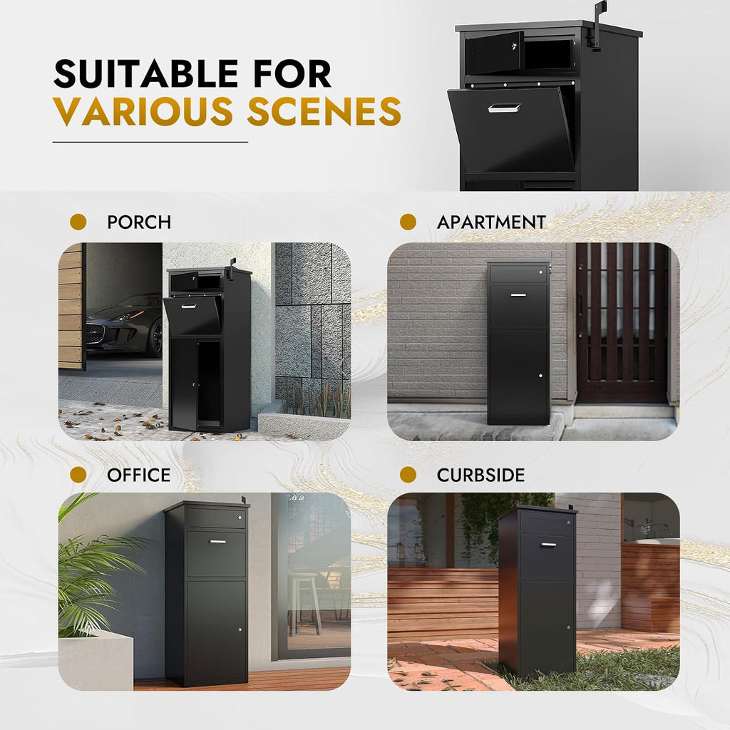 KAER Package Delivery Boxes for Outside,44.5'x17'x15.75' Cold-Rolled Steel Delivery Box for Packages & Mails, Anti-Theft Lockable Large Parcel Drop Box for Outdoor, Porch, Curbside