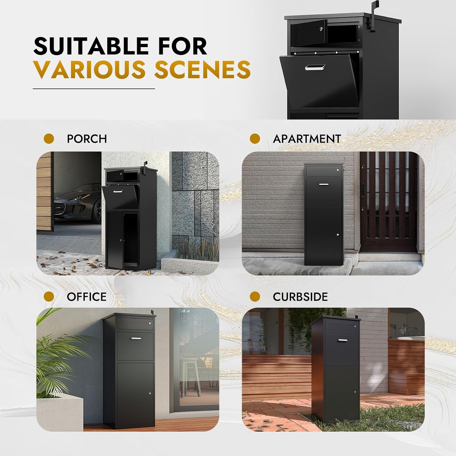 KAER Package Delivery Boxes for Outside,44.5'x17'x15.75' Cold-Rolled Steel Delivery Box for Packages & Mails, Anti-Theft Lockable Large Parcel Drop Box for Outdoor, Porch, Curbside