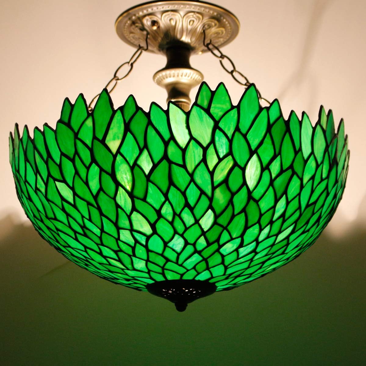 Tiffany Lamp Shade Replacement W16H7 Inch Green Stained Glass Wisteria Lampshade For Table Lamps FLoor Lamp Ceiling Fixture (3 Hooks Inside)Pendant Hanging Light S523 WERFACTORY Home Office Decoration