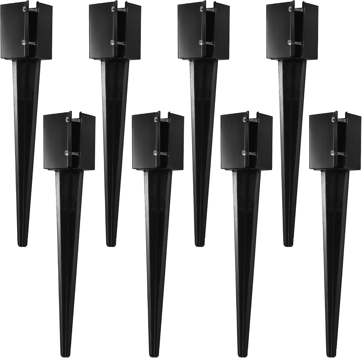 8 Pcs 36' Heavy Duty 4x4 Fence Post Anchor Ground Spike Metal Black Powder Coated - Mailbox Post Anchors. Length: 36 inches, Outer Dimension: 4' x 4' (Fit 3.5' x 3.5' Square Wood Post)