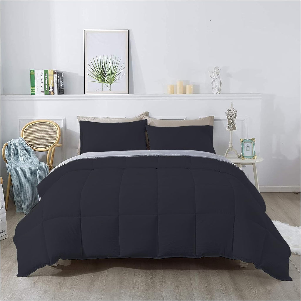 3 Piece 100% Egyptian Cotton 800 Thread Count Comforter Set Full/Queen Size (90' x 90') Inch 400 GSM Luxurious Hotel Collection Ultra-Soft Comforter Set- Black Solid
