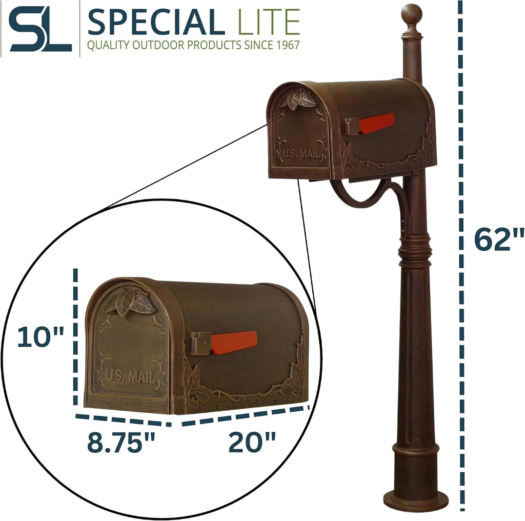 Special Lite Floral Curbside Mailbox with Ashland Post - Copper Mailbox with Aluminum Post - SCF-1003_SPK-600-CP