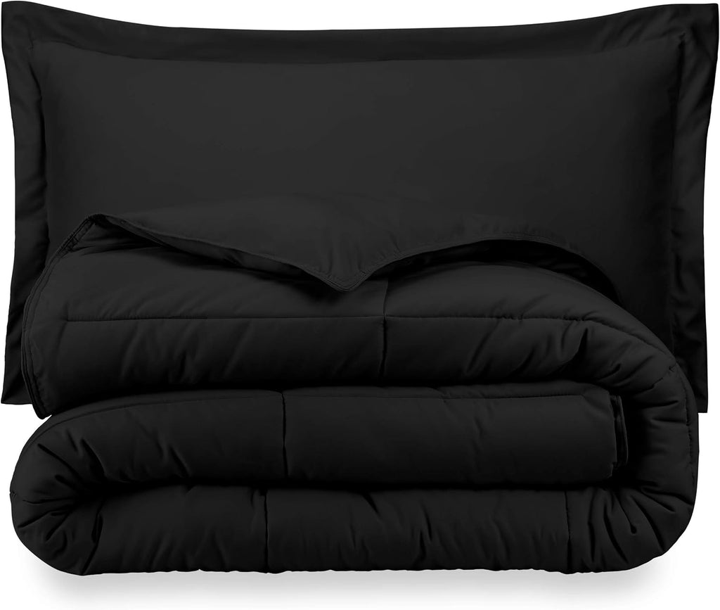 Oversized Queen All-Season Cooling Warmth Comforter Set – 3 Piece Bedding – 100% Egyptian Cotton, Long-Staple & Silky Soft – Luxury Hotel-Quality Duvet Insert – Machine Washable - Black