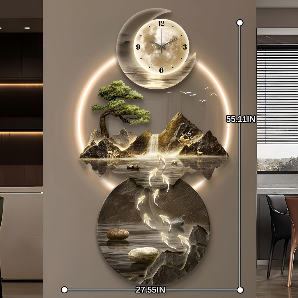 XQDYSG Wall Sculptures 3D Wall Art Decor Clock Plug-in Power Supply Home Decor Wall Modern Wall Hanging Sculpture Painting with LED Light for Bedroom Living Room Apartmen(Stylle E,27.55 * 55.11IN)