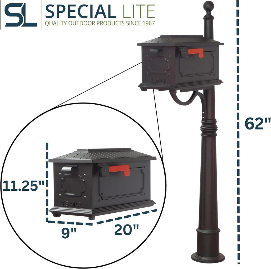 Special Lite Kingston Curbside Mailbox with Ashland Post - Black Mailbox with Aluminum Post - SCK-1017_SPK-600-BLK