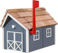 Amish Cedar Roof Wooden Mailbox with Window & Door Trim (Dark Gray with White Trim)