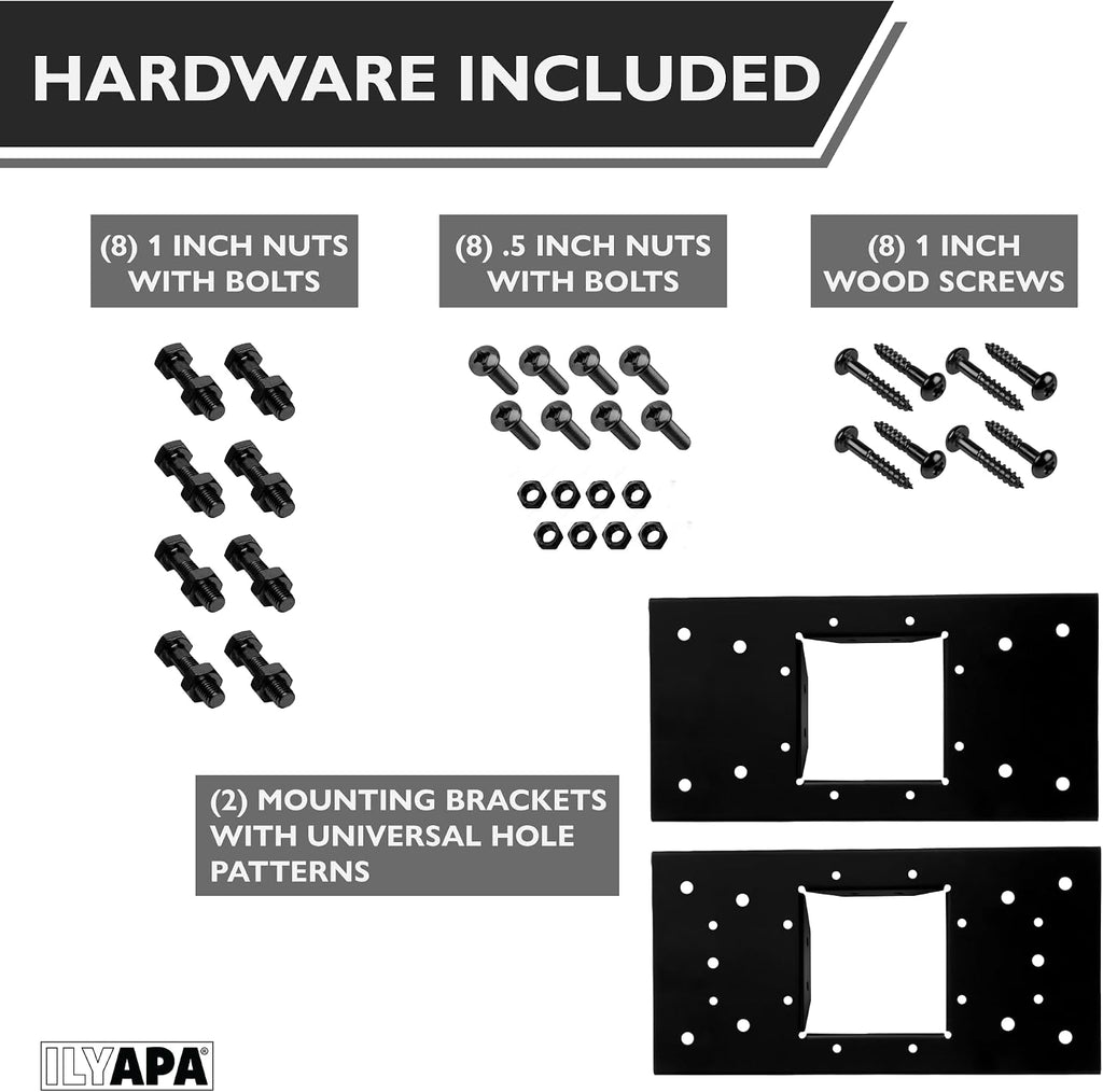 Ilyapa Modern Black Mailbox with Ash Wood Door & Waterproof Parcel Storage + Heavy-Duty 43' Metal Mailbox Post with Universal Mounting Plates for Curbside Residential Use