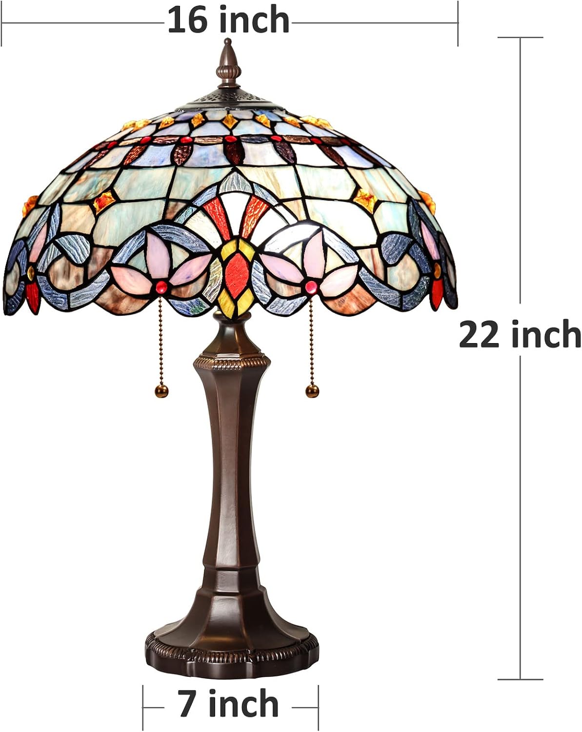 Capulina Tiffany Lamp Stained Glass Table Lamp 2-Light 16x16x22 Inches Traditional Handicrafts Antique Art Tiffany Style Desk Lamp for Bedrooms Bedside Living Room Home Office