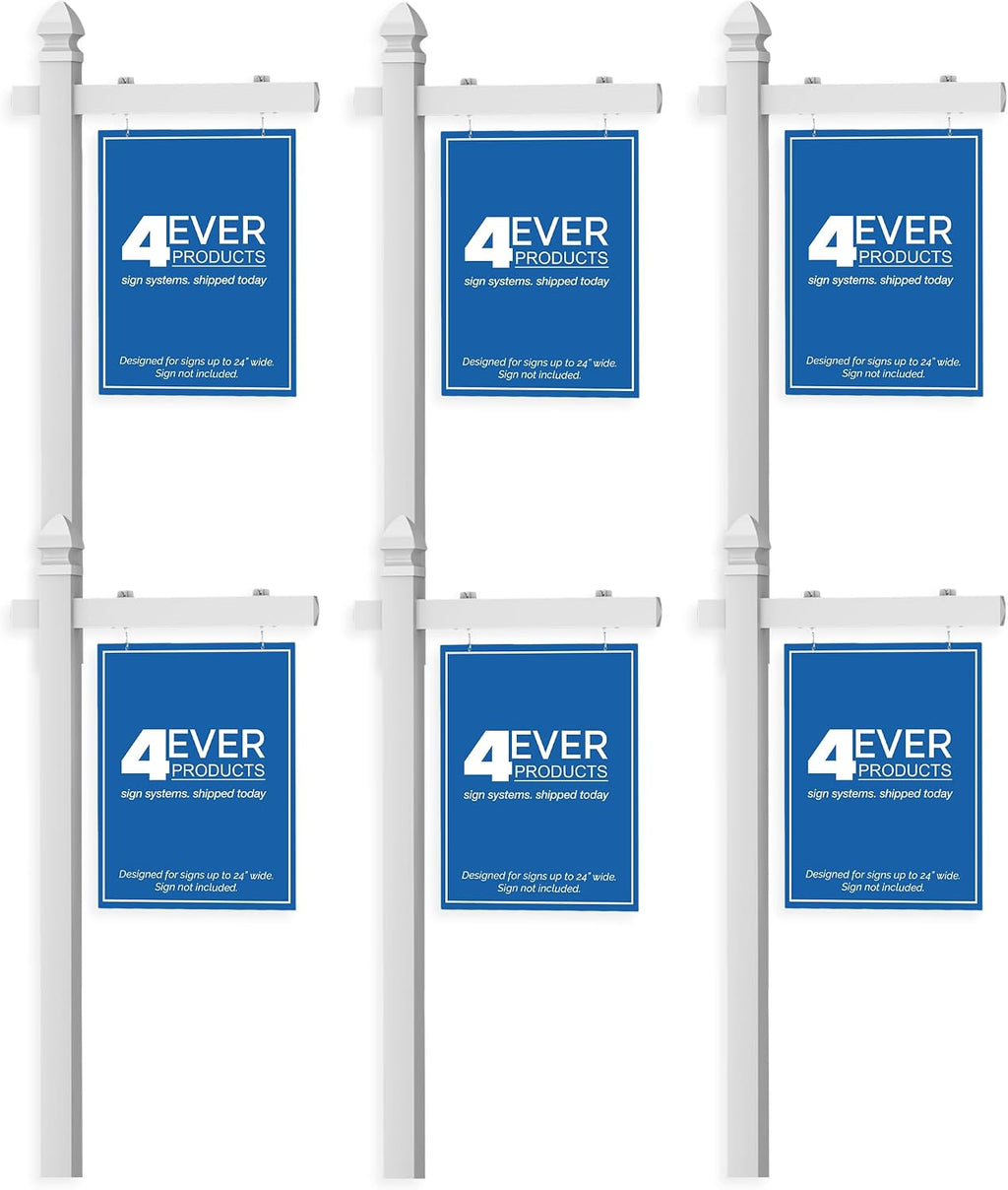 4Ever Products Vinyl PVC Real Estate Sign Post - White - 5' Tall Post - 6 Pack