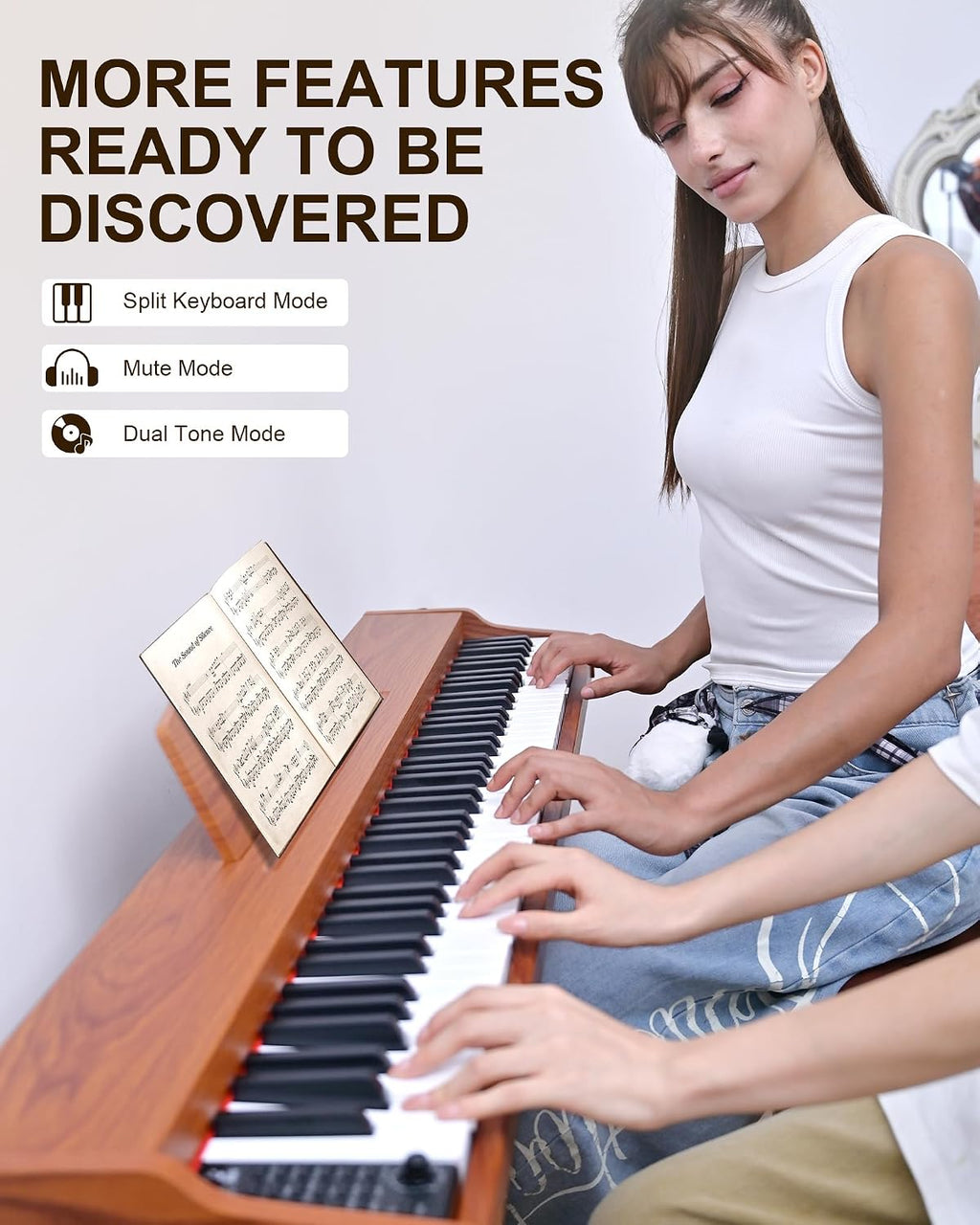 SP88G Digital Piano Keyboard with Stand & Sustain Pedal, 88 key Semi Weighted Electric Piano for Beginners and Adults, 800 Tones, 600 Rhythms, 80 Demo Songs with Headphones, USB-MIDI