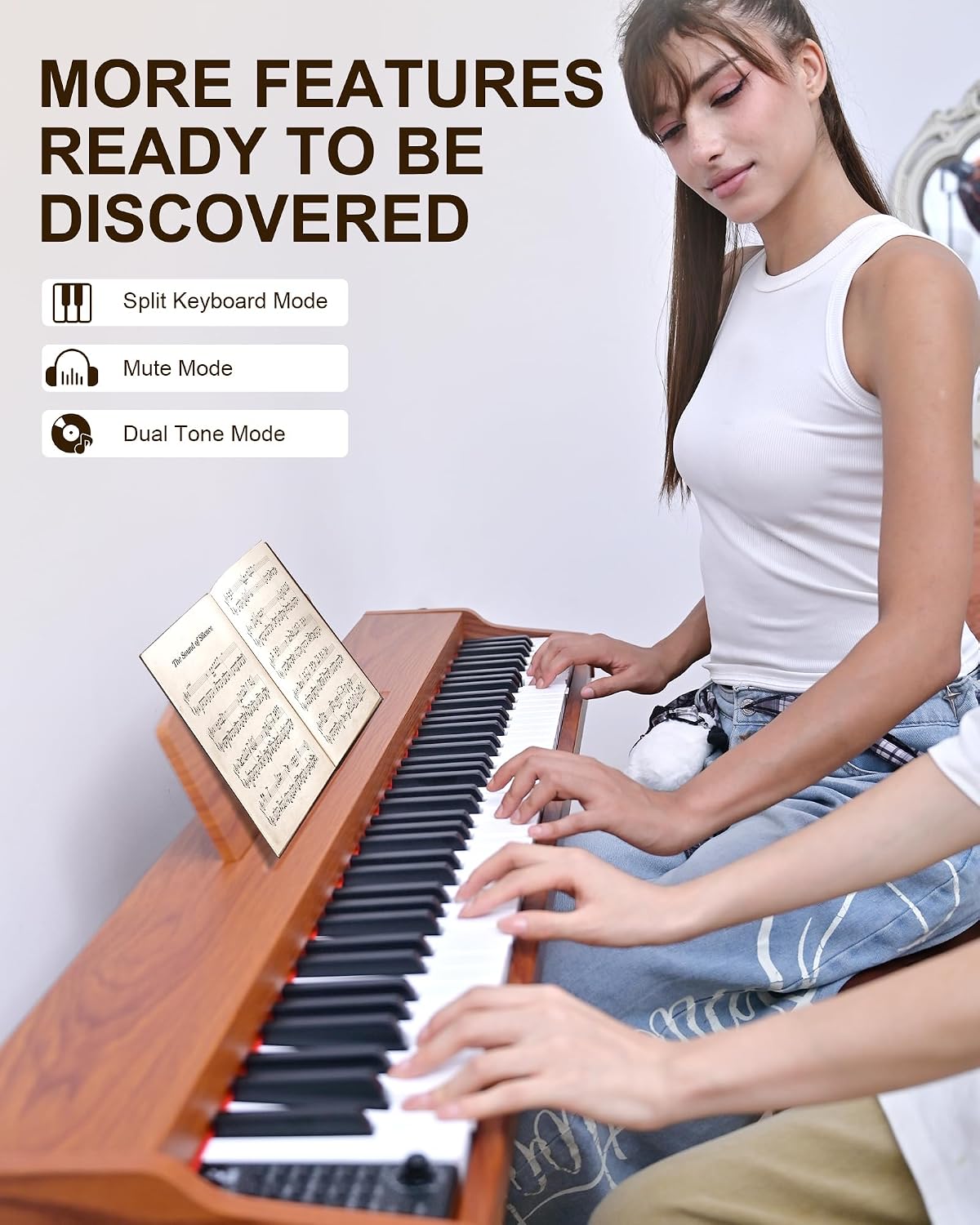 SP88G Digital Piano Keyboard with Stand & Triple Pedal, 88 key Semi Weighted Electric Piano for Beginners and Adults, 800 Tones, 600 Rhythms, 80 Demo Songs with Headphones, USB-MIDI