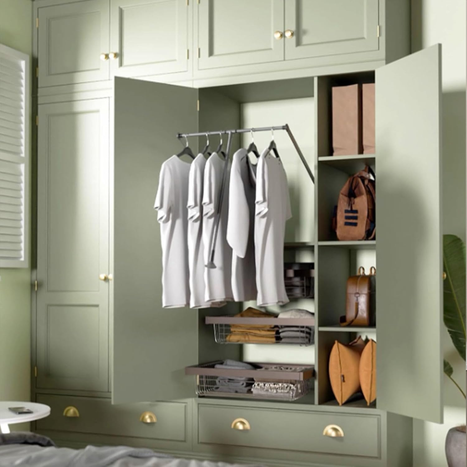 Pull Down Closet Rod,44 Lbs Load Capacity,Adjustable Width Wardrobe Lift Rail Organizer,Side Mounted Hanger,Storage Organizer Soft Close Garment Hanging Rack(Size:66-89cm (25.98-35.04 inches))