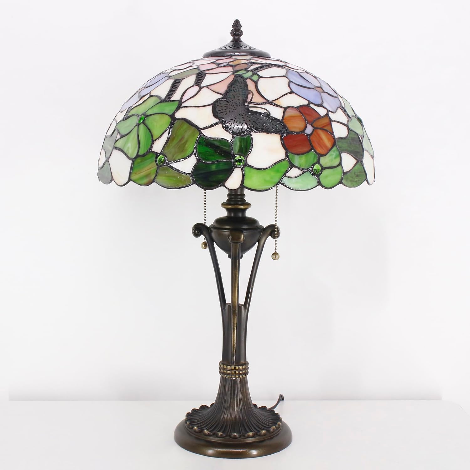 Tiffany Table Lamp Butterfly Flower Stained Glass Desk Lamp 16X16X24 Inches Reading Light