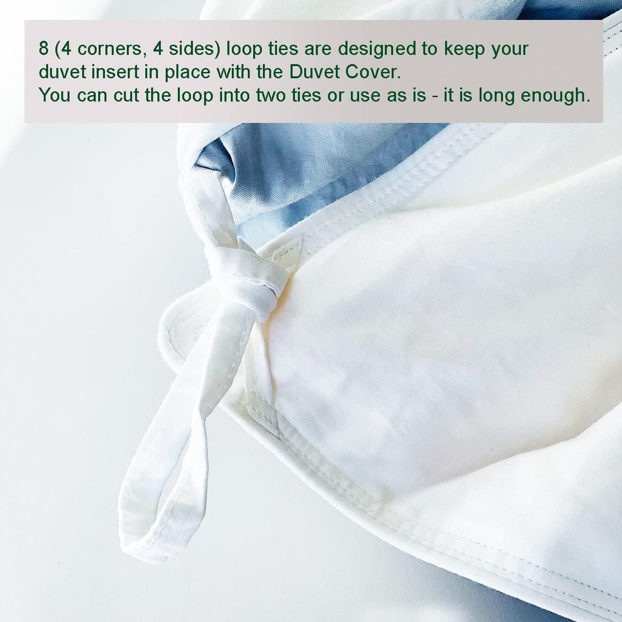 THE COTTON & SILK®️ 100% Luxury Long-Staple Cotton Duvet Cover Set - Soft & Breathable - Include 1 Duvet Cover with Corner Ties & Hidden Zipper, 2 Pillow Shams - Misty Blue + White, Queen Size