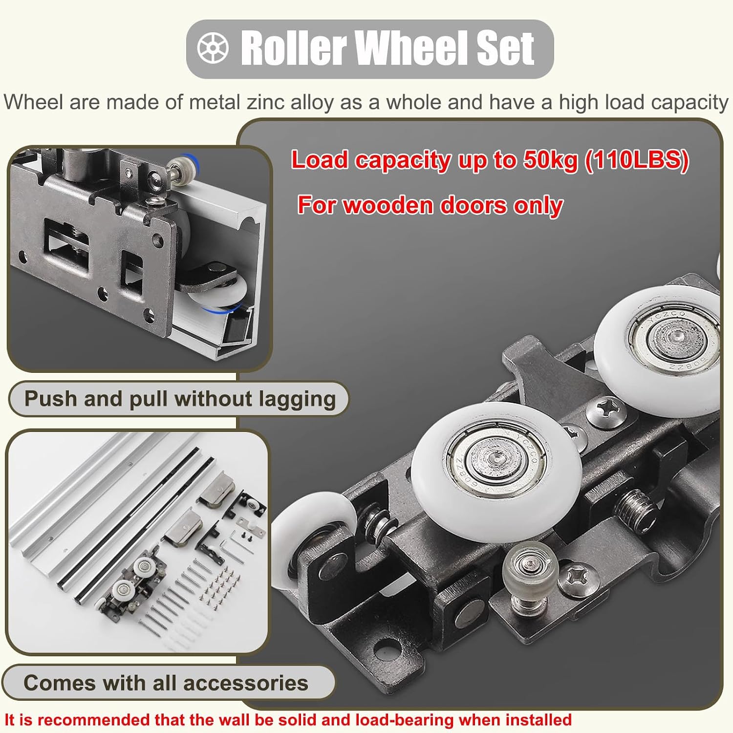 Concealed Sliding Barn Door Hardware with Soft Close Mechanism, 82 84 89 98 104 107 124 163 170 cm Trackless Sliding Ghost Door Track, Invisible(107cm/42inch)