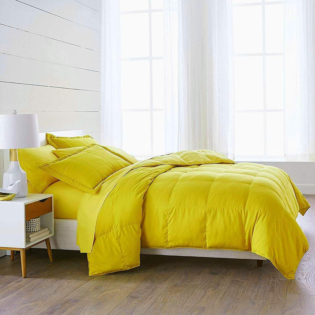 Soft 1000 TC Goose Down Alternative Warm Comforter Set (Comforter + 2 Pillow Cases) 400 GSM Quilt Duvet Insert Egyptian Cotton Twin Yellow 68'' x 90''