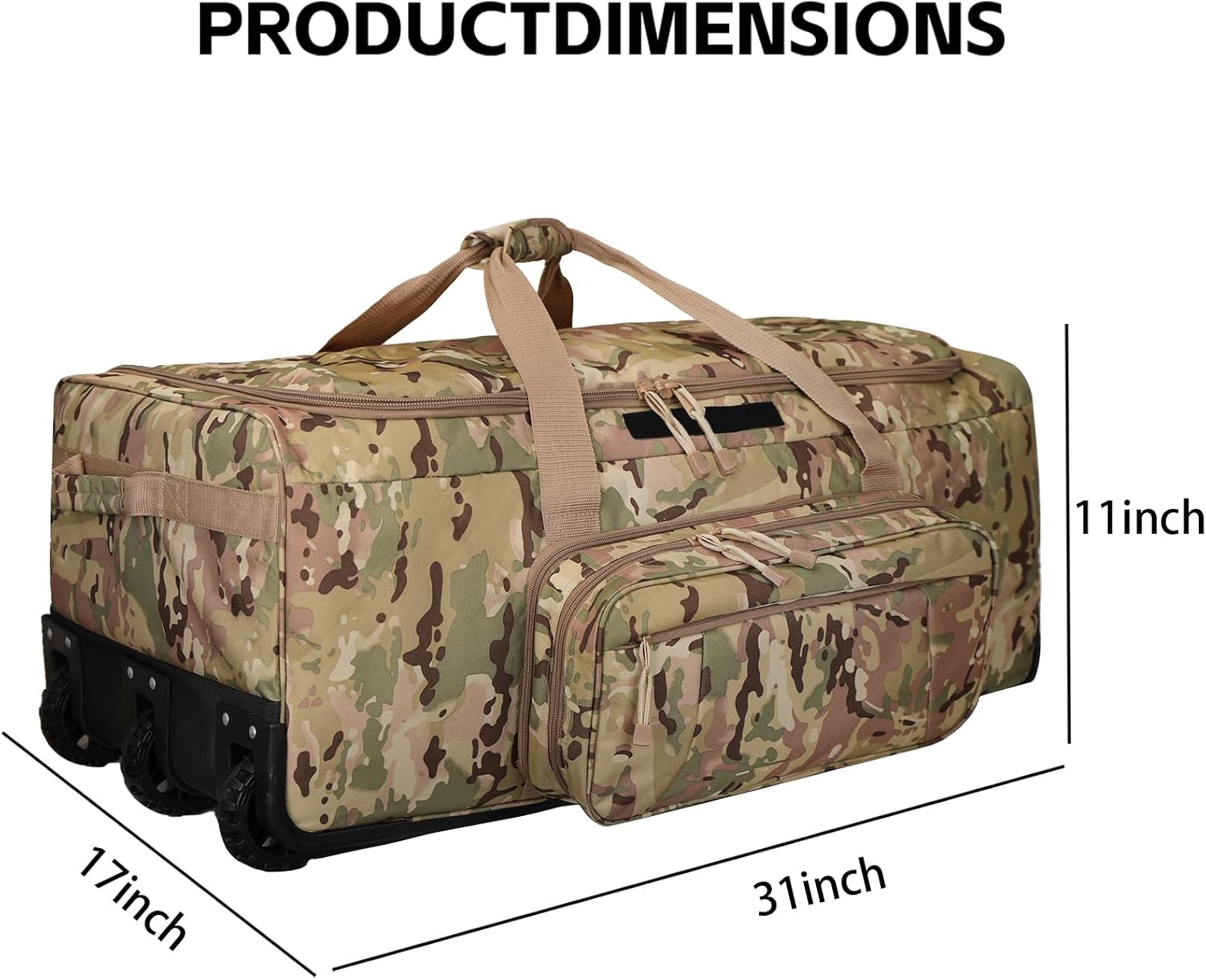 120L 3-Wheel Rolling Duffle Bag - Heavy Duty Military Deployment Bag, Durable Wheeled Duffle Luggage for Travel, Camping & Outdoor Adventures