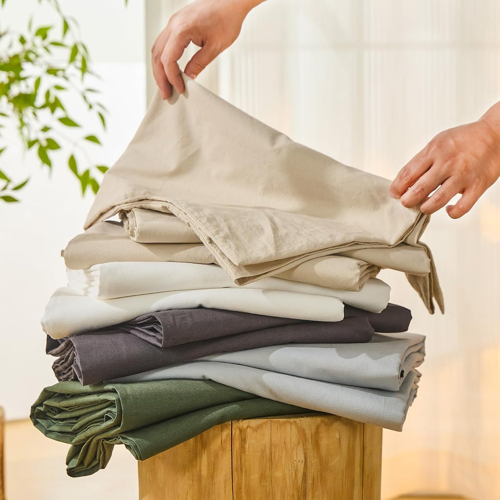 Bedlifes 100% French Linen Sheets Queen Size 18-24'Extra Deep Pocket 4-Piece Set Breathable & Moisture-Wicking,Soft & Durable Sheets for Thick Mattresses(Linen)