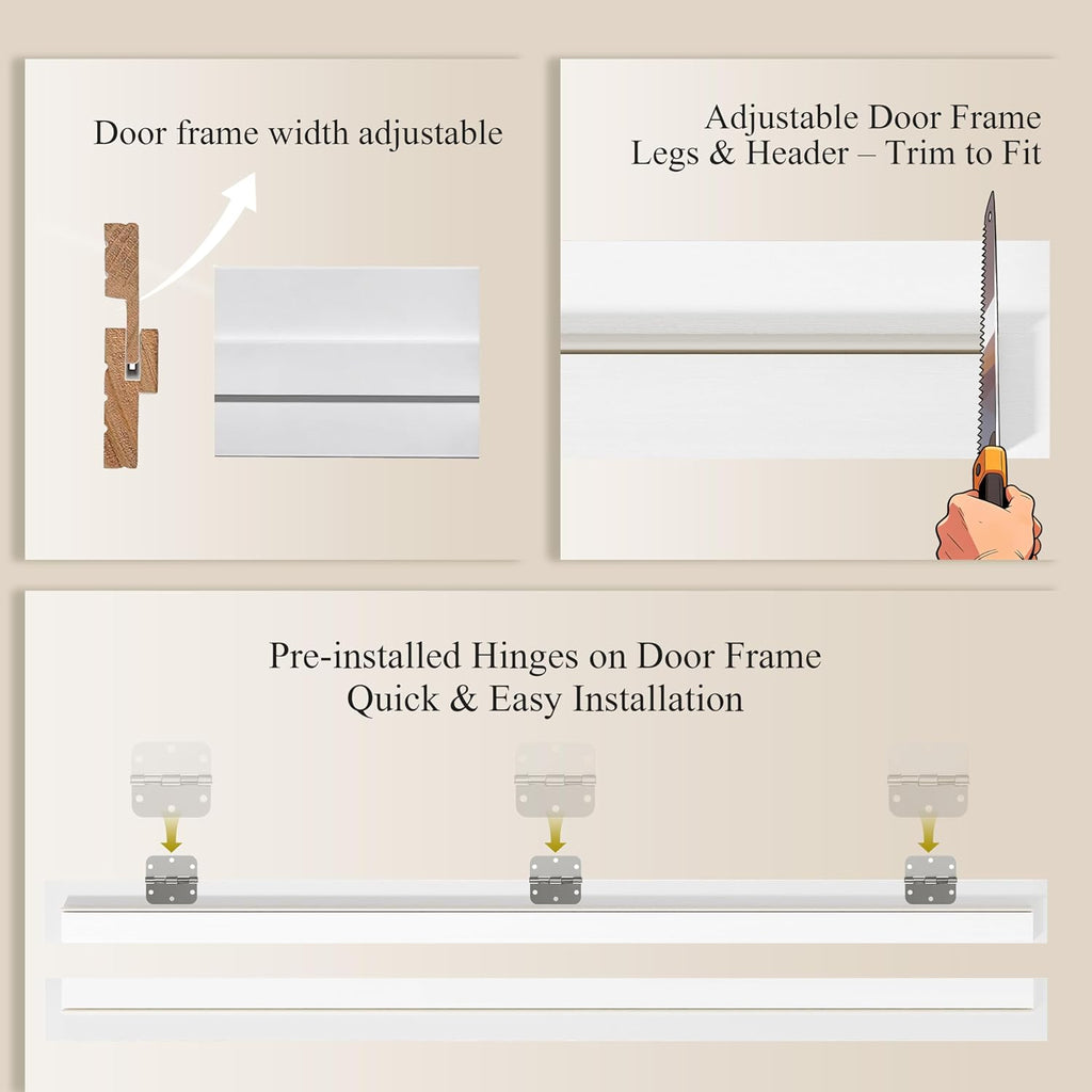 French Doors, 56'x80'Interior Double Doors with Jamb & Hardware Kit, 3-Lite Frosted Glass, Solid Core MDF for Bedroom, Laundry Room, Closet- Easy to Install