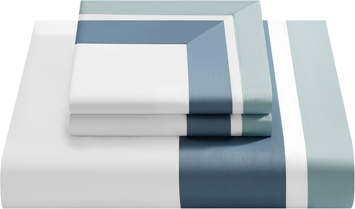 Casabolaj Shading 3 Pieces Do Not Include Filling Duvet Cover Set 100% Egyptian Cotton Sateen Luxury 400TC Frame Patchwork Button Closure and Corner Ties White/Blue/Sapphire (Full)