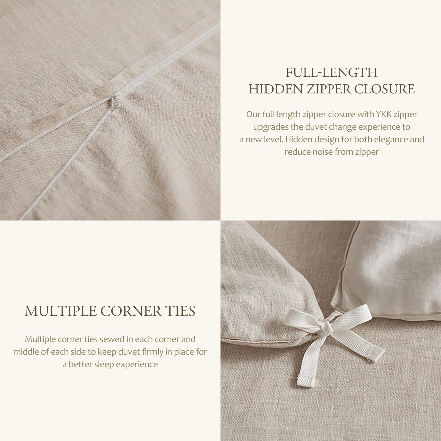 DAPU 100% Linen Duvet Cover, Pure Natural French Flax Linen with Corner Ties&Zipper Closure Soft Breathable Durable for Hot Sleepers 1 Duvet Cover 2 Pillowcases(Natural Linen, California King)