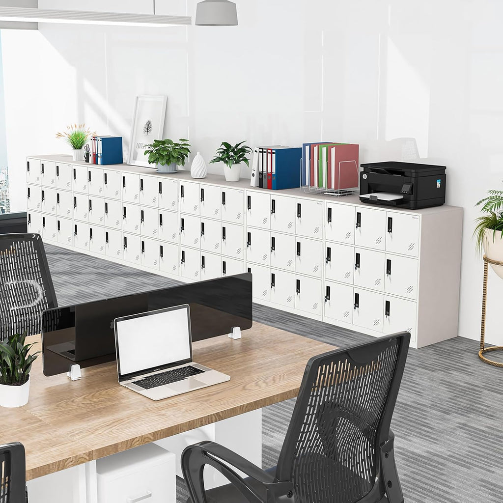 MECOLOR- Living Room Storage Cabinet with 9 Doors, Office Filing Storage Cabinet Locker with Organizers, H 36.4' Full White Steel cabinets (9D, Full White)