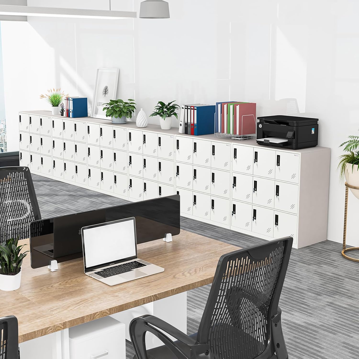 MECOLOR- Living Room Storage Cabinet with 9 Doors, Office Filing Storage Cabinet Locker with Organizers, H 36.4' Full White Steel cabinets (9D, Full White)