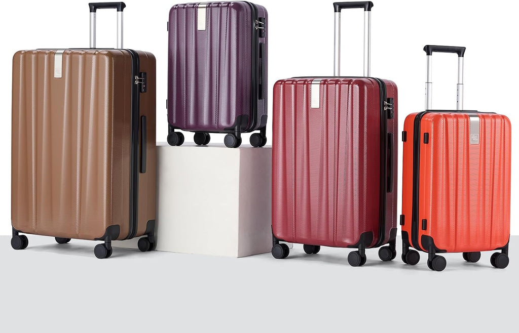 Hanke Expandable Hardshell Luggage Sets 3 piece Carry On Luggage with Wheels Suitcases Lightweight Checked Tsa Luggage Rolling Large Suitcase Travel Luggage Bag Woman Men 20/24/29 Inch(Brown)
