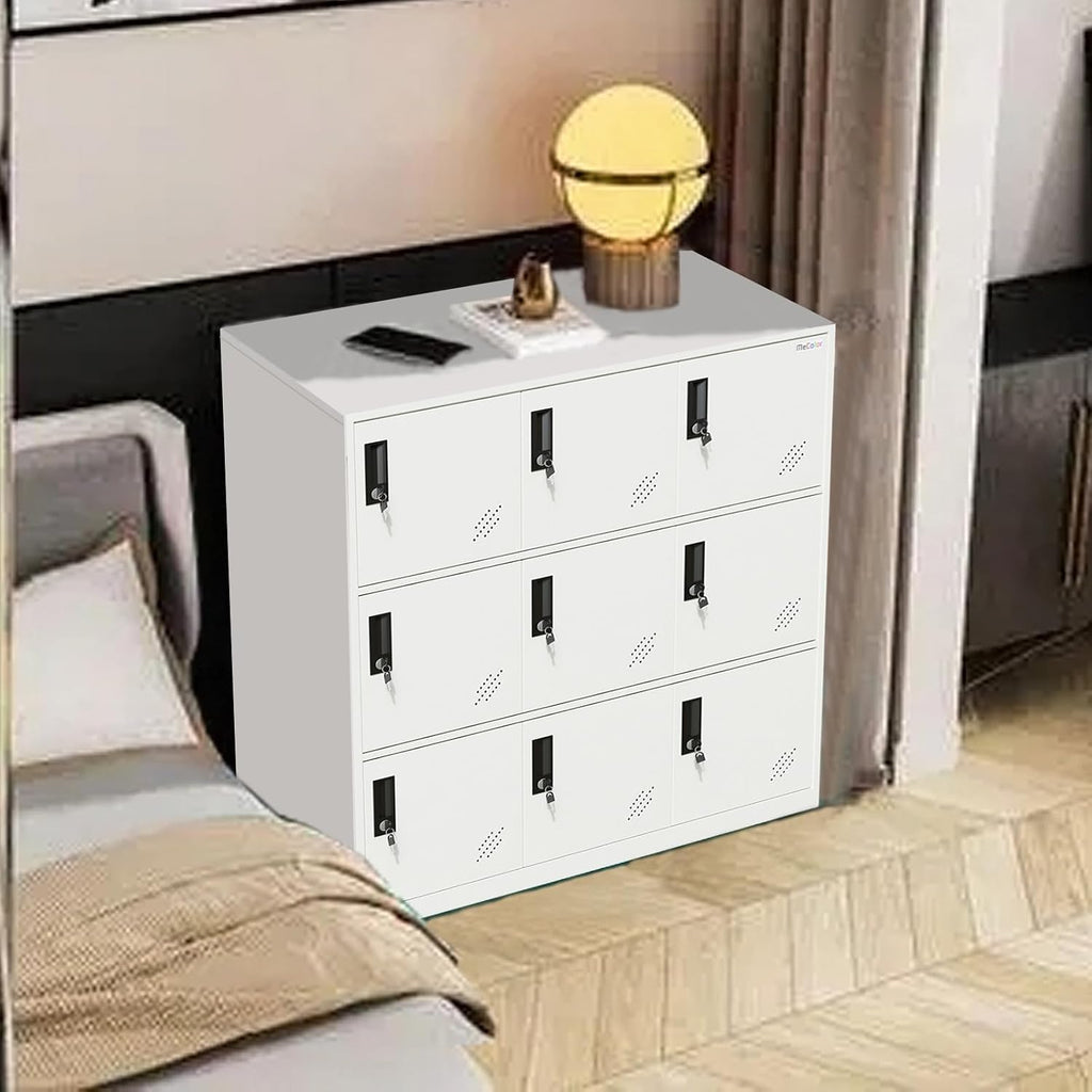 MECOLOR- Living Room Storage Cabinet with 9 Doors, Office Filing Storage Cabinet Locker with Organizers, H 36.4' Full White Steel cabinets (9D, Full White)