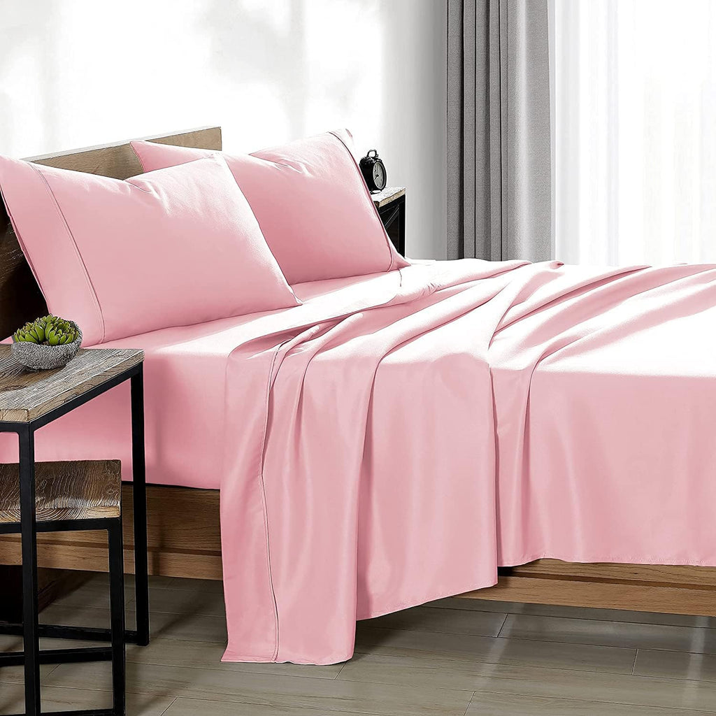 4 Piece Light Pink Bed Sheet Set 100% Egyptian Cotton Sheets Queen Size Premium 800 Thread Count Sateen Weave, Fits Mattress Upto 21'' Deep Pocket (1 Flat, 1 Fitted Sheets, 2 Pillow Cases)