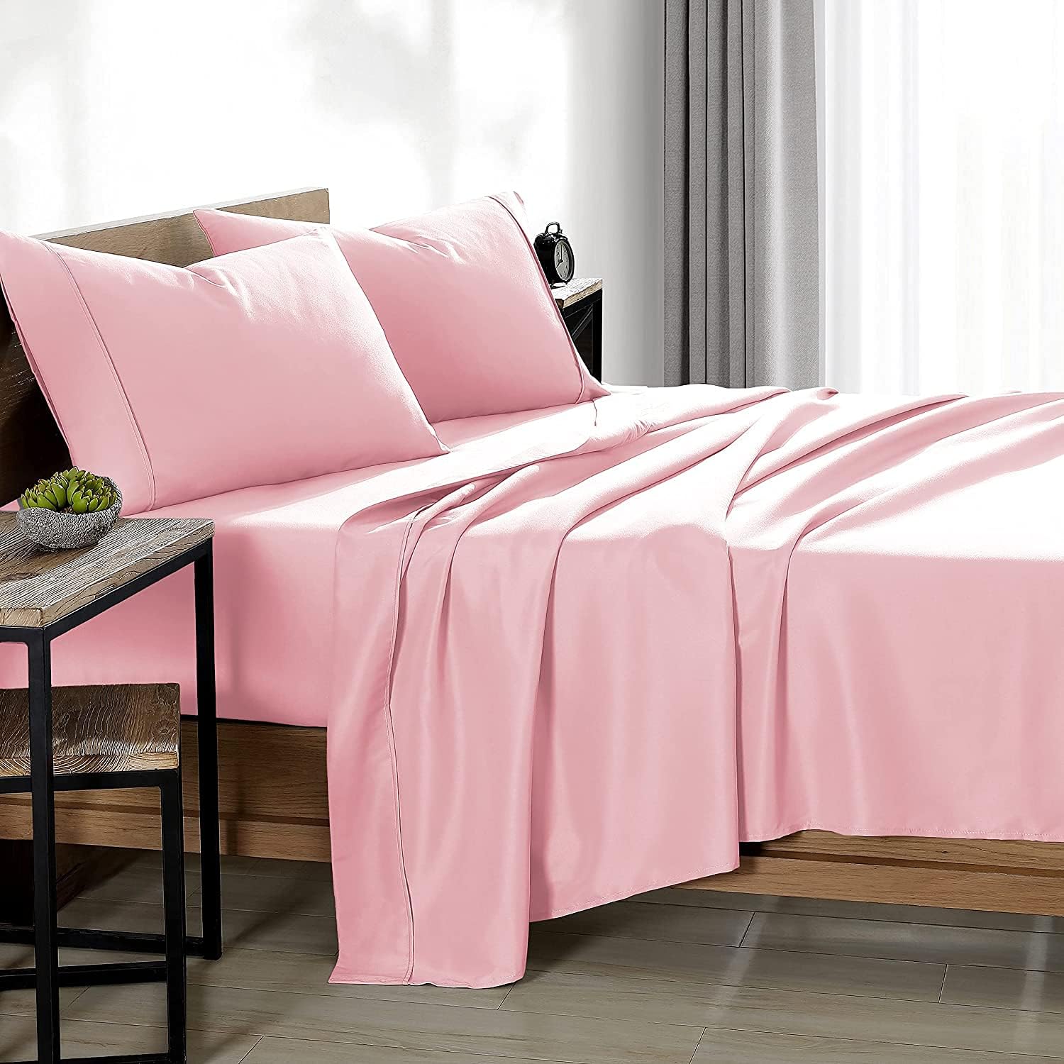 4 Piece Light Pink Bed Sheet Set 100% Egyptian Cotton Sheets Queen Size Premium 800 Thread Count Sateen Weave, Fits Mattress Upto 21'' Deep Pocket (1 Flat, 1 Fitted Sheets, 2 Pillow Cases)