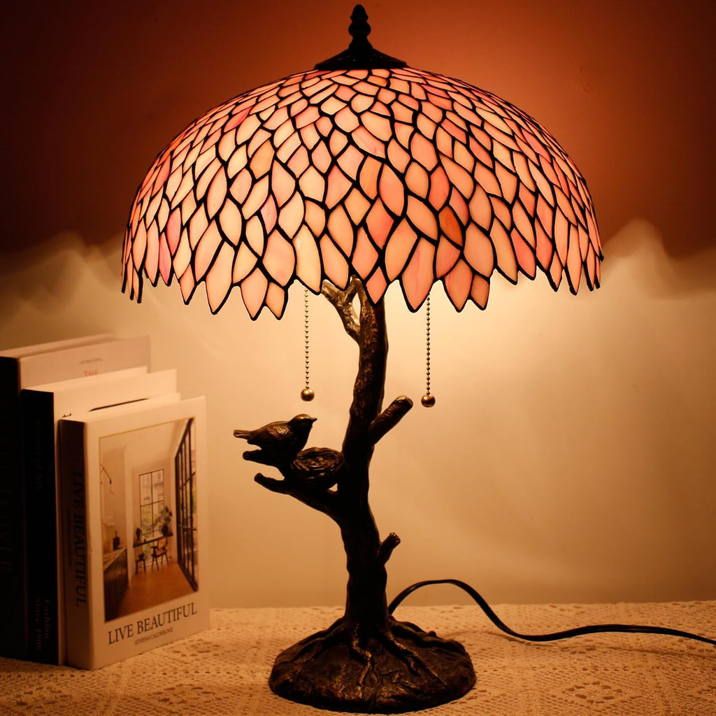 Large Tiffany Lamp Shade Replacement Only 16Inch Stained Glass Lampshade Fit For Table Lamps FLoor Lamp Ceiling Fixture Pendant Hanging Light Home Office Decoration (Pink Wisteria)