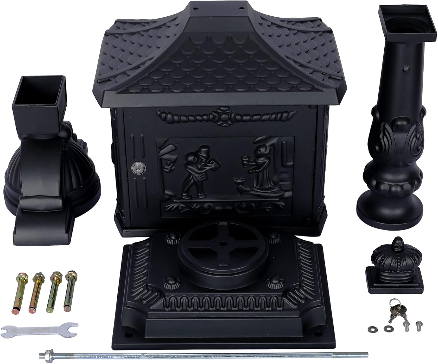Antique Locking Mailboxes for Outside Aluminum Freestanding Mailbox with Post, Heavy Duty Mail Boxes for House with Post, Black