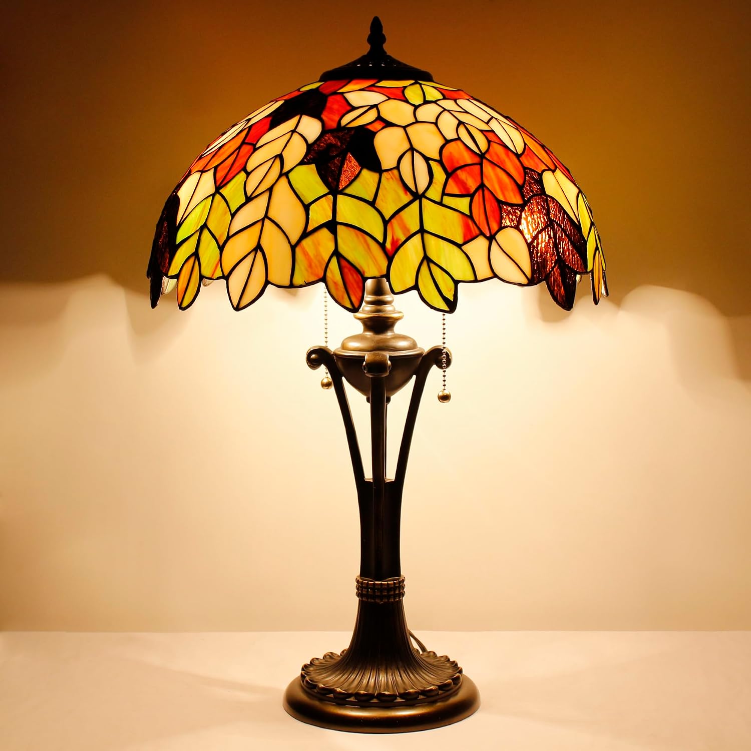 Tiffany Table Lamp Maple Leaf Stained Glass Desk Lamp 16X16X24 Inches Reading Light