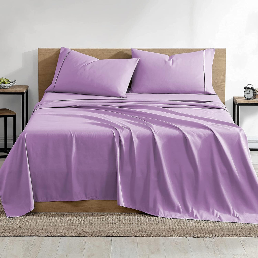 4 Piece Lavender Bed Sheet Set 100% Egyptian Cotton Sheets Full Size Premium 800 Thread Count Sateen Weave, Fits Mattress Upto 21'' Deep Pocket (1 Flat, 1 Fitted Sheets, 2 Pillow Cases)