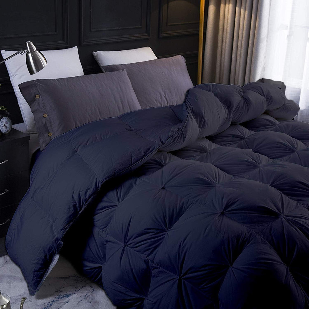 Black All Season Down Pin-Tuck Comforter- Twin XL Size 68 x 90 Inches 1 pc Pinch Pleated Comforter 600 GSM & 4-Corner Tab's 100% Egyptian Cotton- - Black Solid