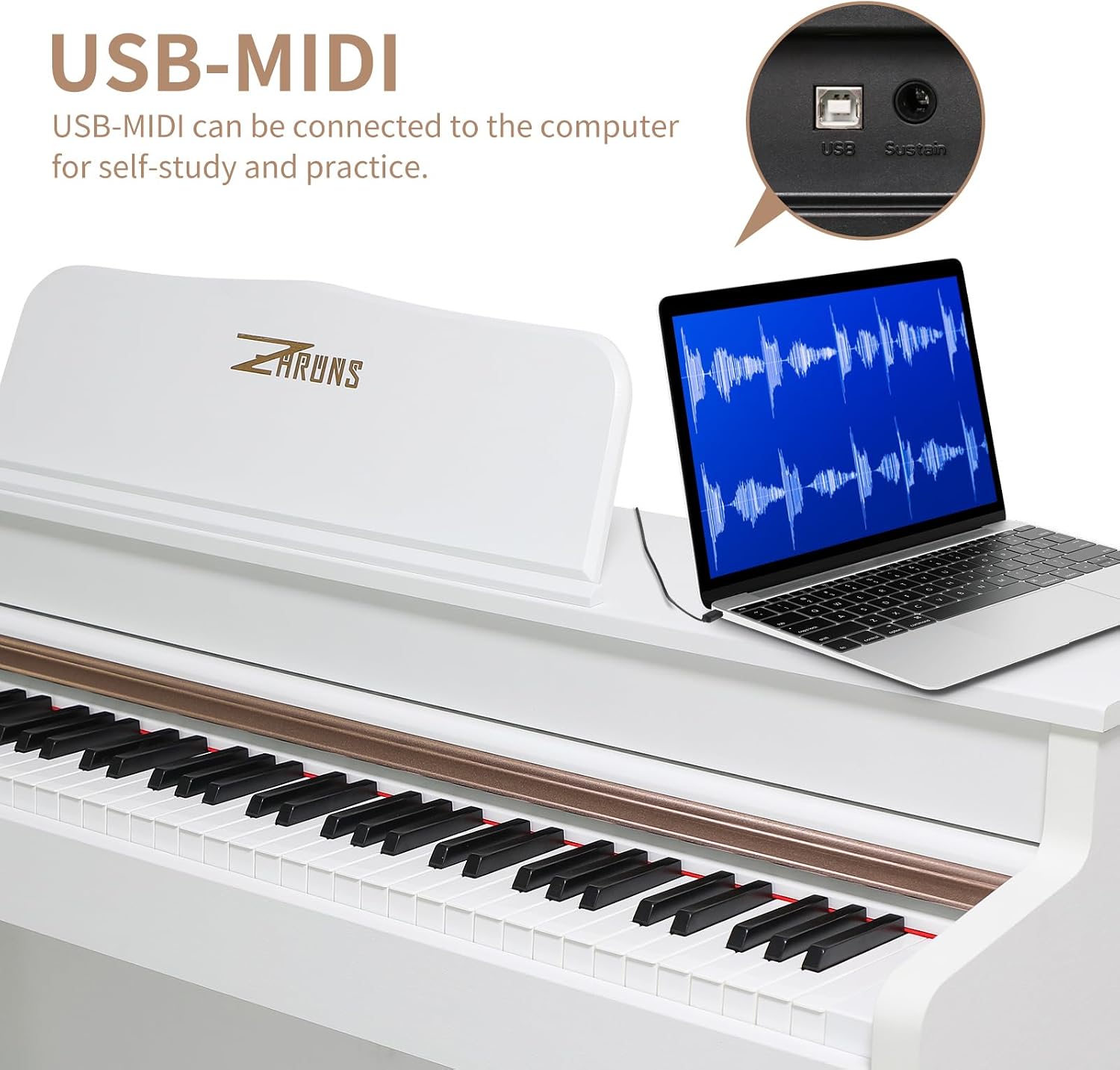 Digital Piano, 88 Key Full Weighted Keyboard Piano, Professional Acoustic Heavy Hammer Piano Keyboard, with Sheet Music Stand, Triple Pedal, Power Adapter, Supports USB-MIDI Connecting, White