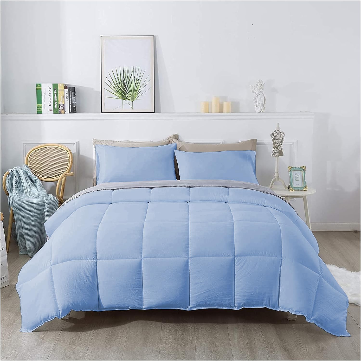 Olivia Rocco 1 Piece 1000 Thread Count Comforter Full XL/Queen Size (88' x 92') Inch 100% Egyptian Cotton Comforter 400 GSM Soft Quality - Light Blue Solid