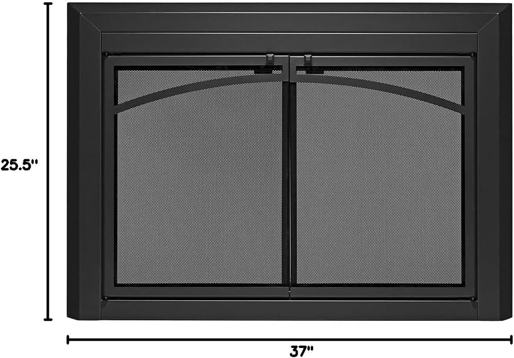 UniFlame - Gerri - Cabinet-Style Fireplace Doors with Smoke Tempered Glass (Color: Black, Size: Medium - Fits Opening 30in to 37in W x 25.5in to 32.5in H)