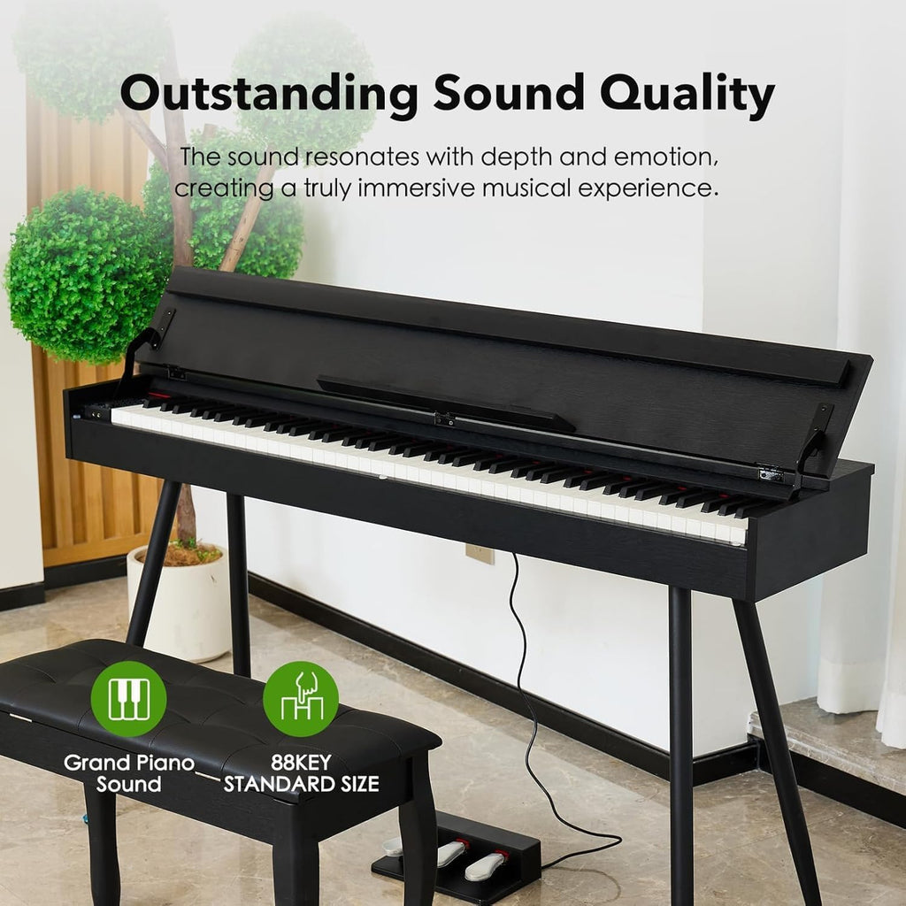 Digital Piano 88 Key Weighted Keyboard,Full-Size Desk Progressive Hammer-Action Electric Piano For Beginners, With Sheet Music Stand, Pedal,Power Adapter, Headphone Mode, Usb-Midi