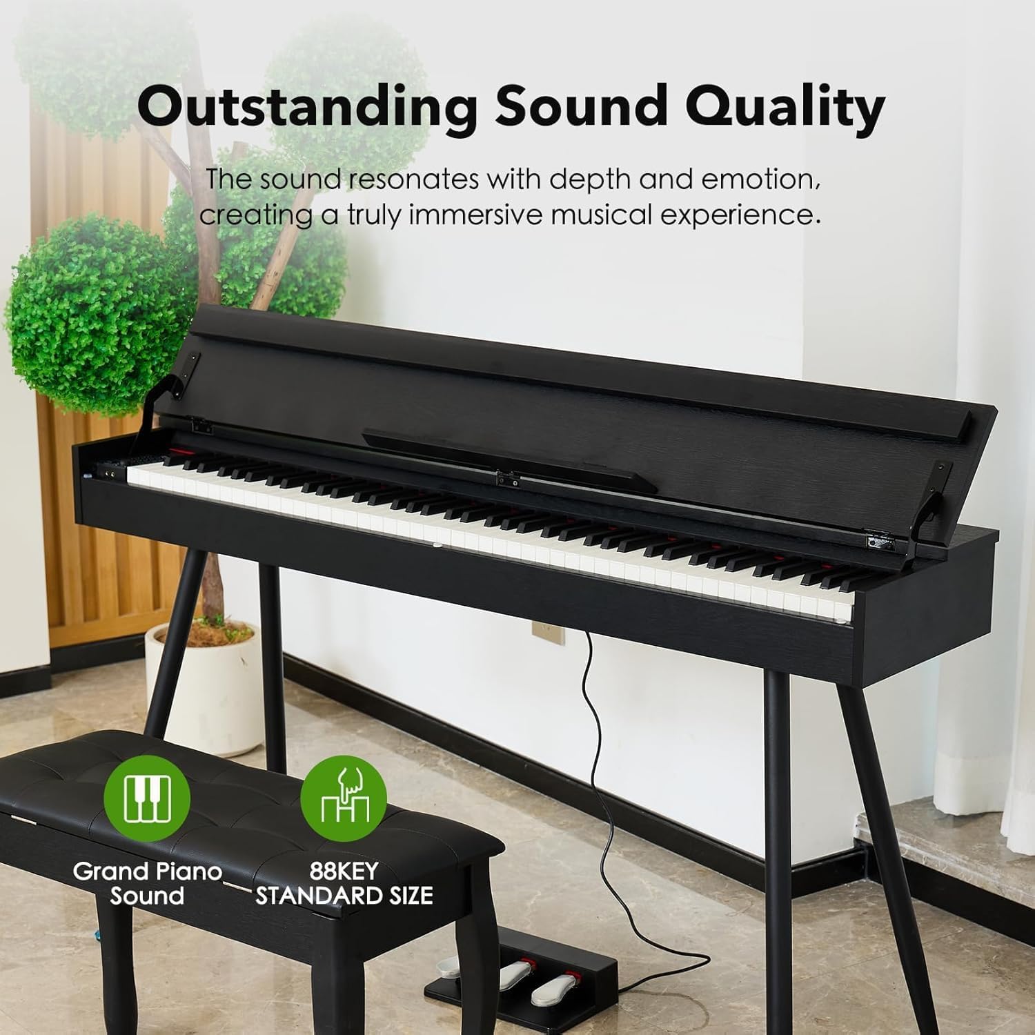 Digital Piano 88 Key Weighted Keyboard,Full-Size Desk Progressive Hammer-Action Electric Piano For Beginners, With Sheet Music Stand, Pedal,Power Adapter, Headphone Mode, Usb-Midi