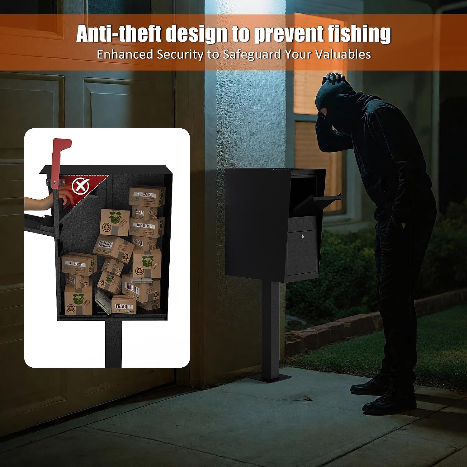 Package Mailbox with Lock, Large Post-Mount Locking Mailboxes for Outdoor Use, Heavy-Duty Steel Curbside Security Mailbox with Post and Base Plate, Weatherproof Mail Box for Residential Deliveries