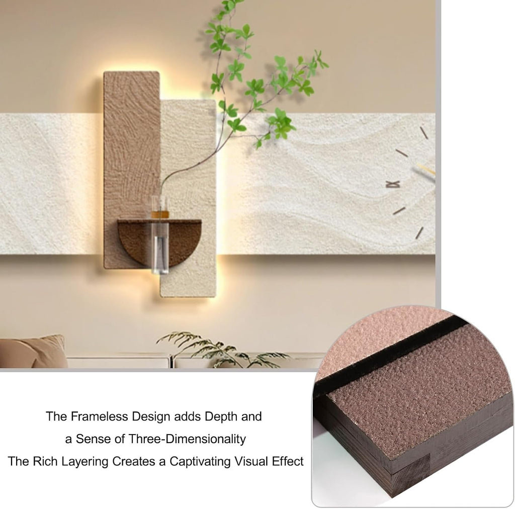 PAKMEZ Plug-in Power Supply Sandstone Wall Art with Clock, Sandstone Decor Wall Art Painting with Vase and Fake Plant, Home Decor for Living Room Office Study(Green,100 * 40cm/39.4 * 15.7in)