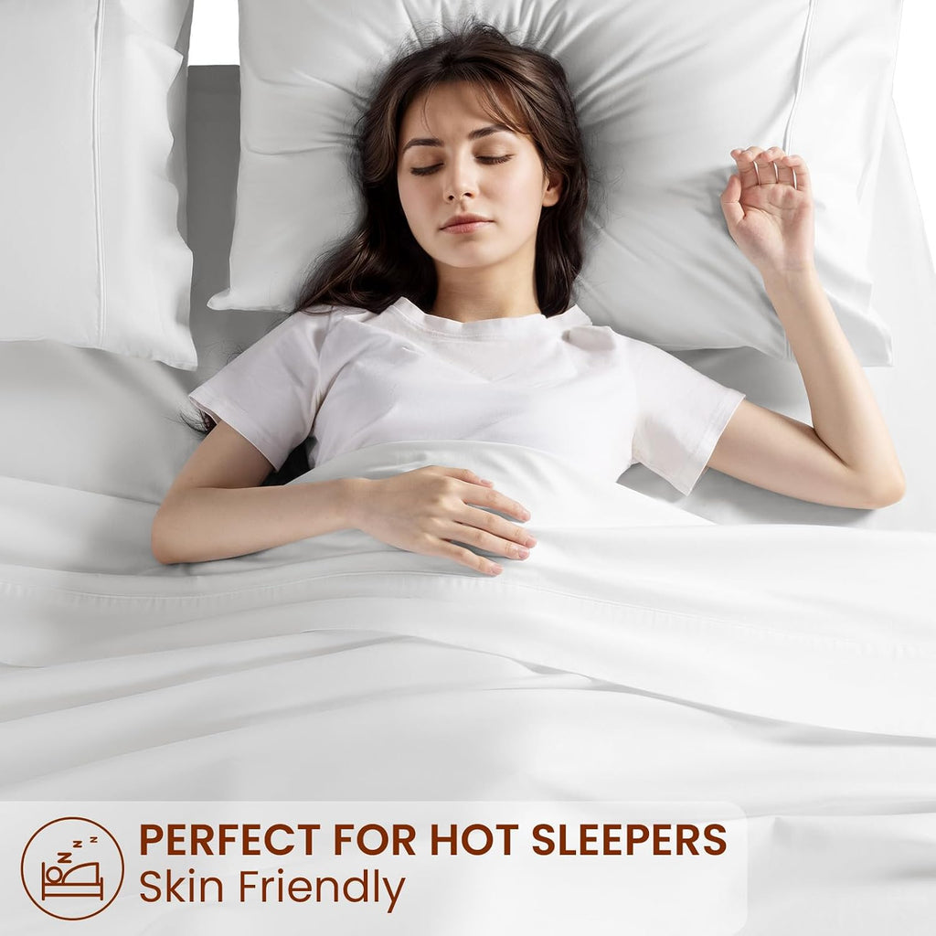 LBRO2M 1500 Thread Count Egyptian Cotton Queen Size Sheet Set (4 Piece, White, Modern Style, Deep Pocket, Fully Elasticized)