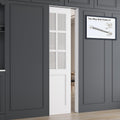 All-Inclusive Soft-Close Sliding Pocket Door 24' x 80' 6-Lite Frosted Glass Sliding Doors with Frame & Hardware Kit, Pocket Interior Doors for Home, White Primed